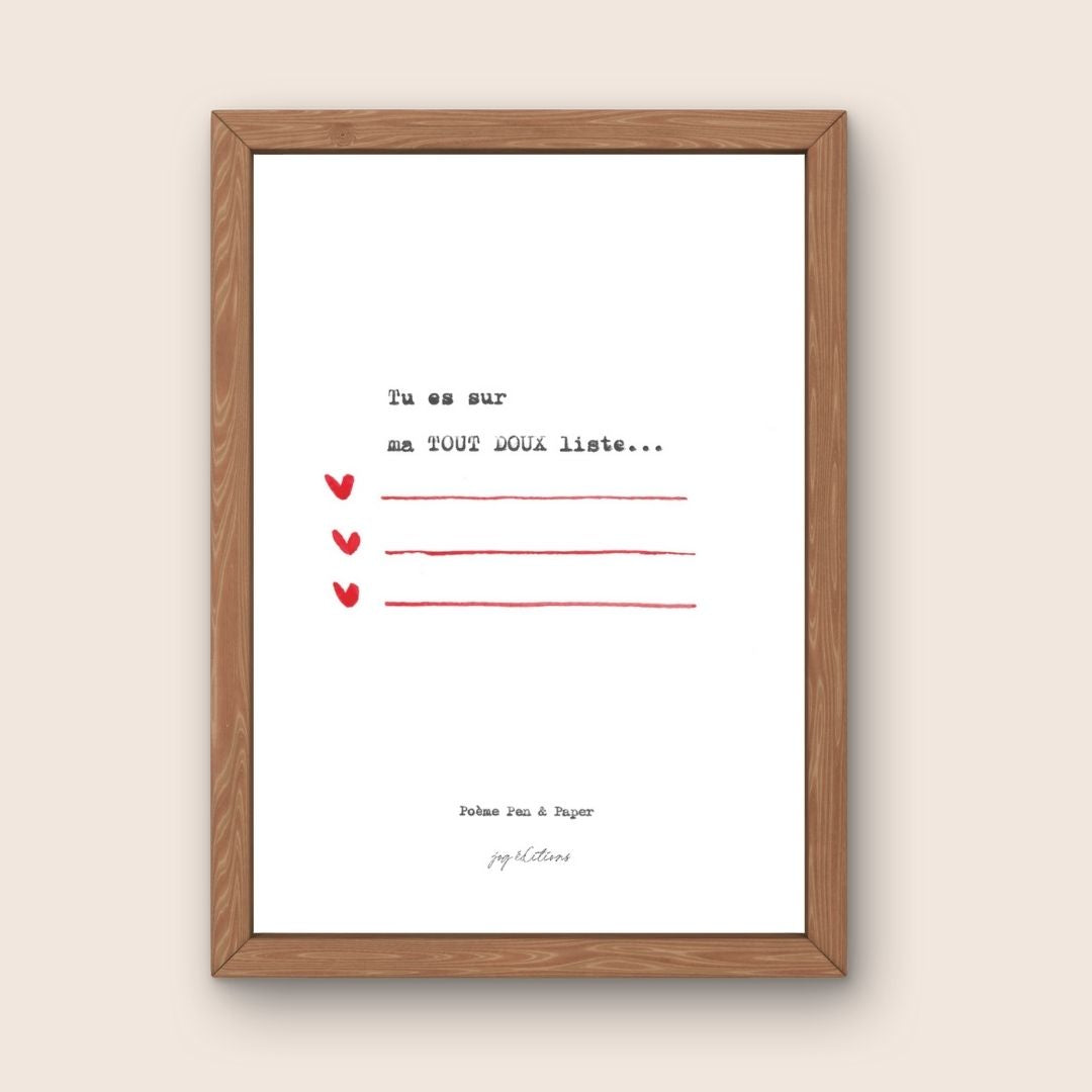 Affiche - Poeme, Pen and Paper - Tout doux liste