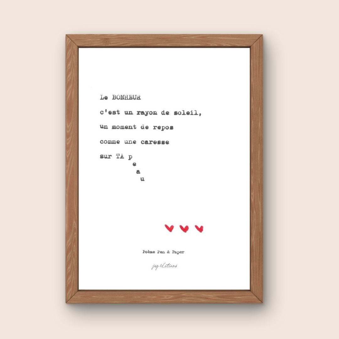 Affiche - Poeme, Pen and Paper - Le bonheur est un rayon de soleil