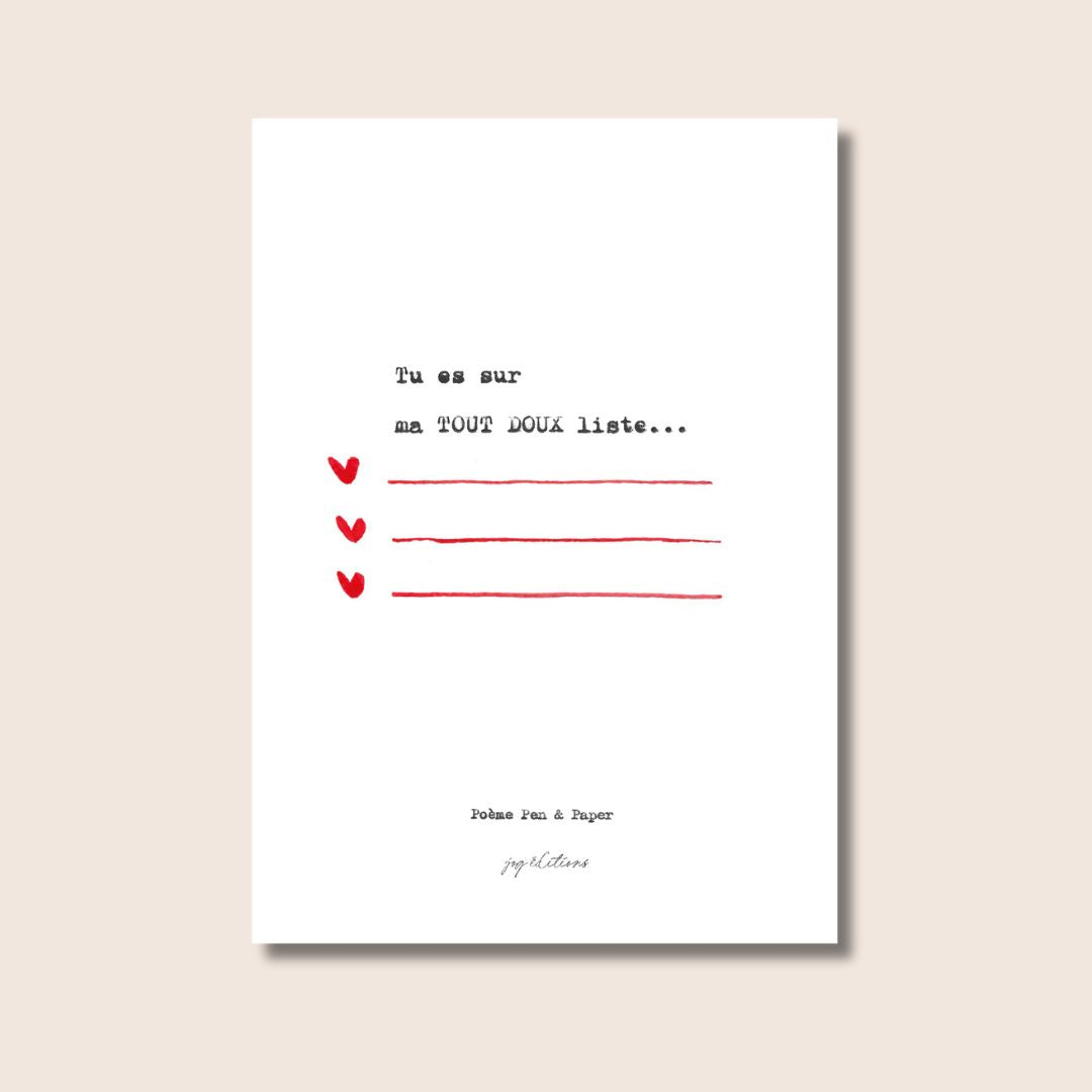 Carte postale - Mots doux - Poeme, Pen & Paper