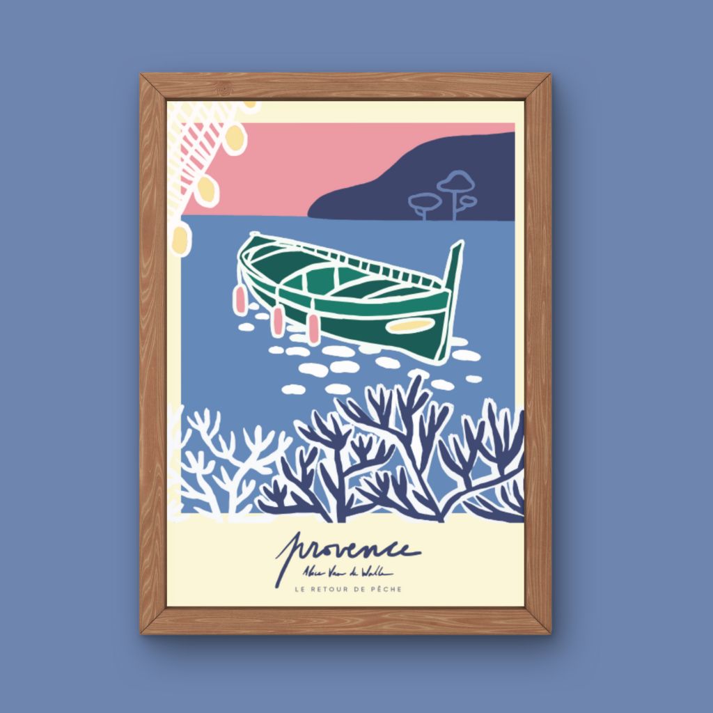 Affiche jog editions_provence_baie de saint jean vert_cadre chene