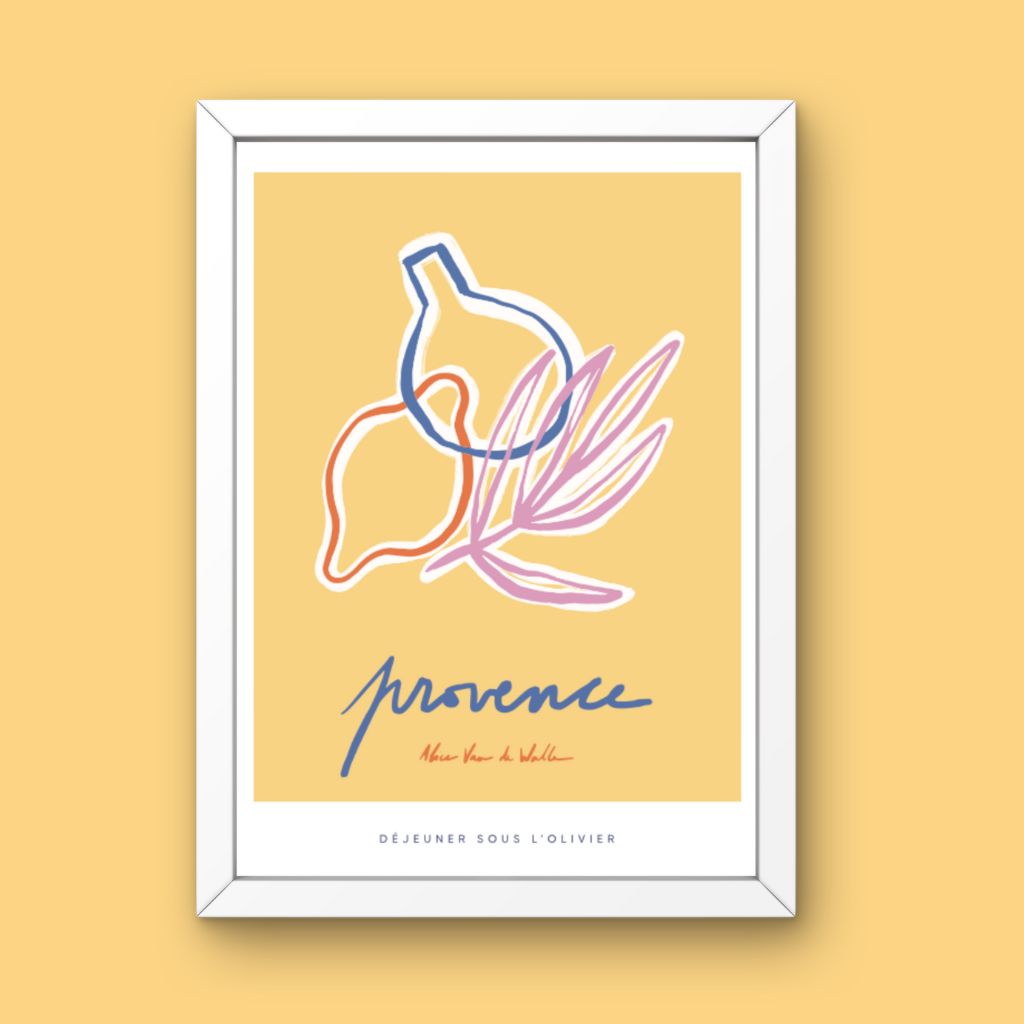 Affiche jog editions_provence_dejeuner sous l'olivier_cadre blanc