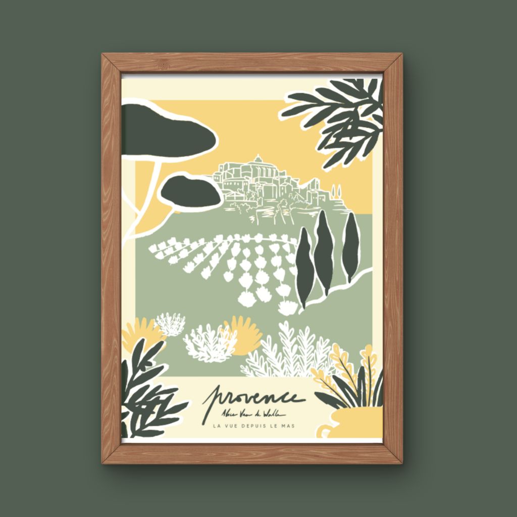 Affiche jog editions_provence_vue du mas_cadre chene