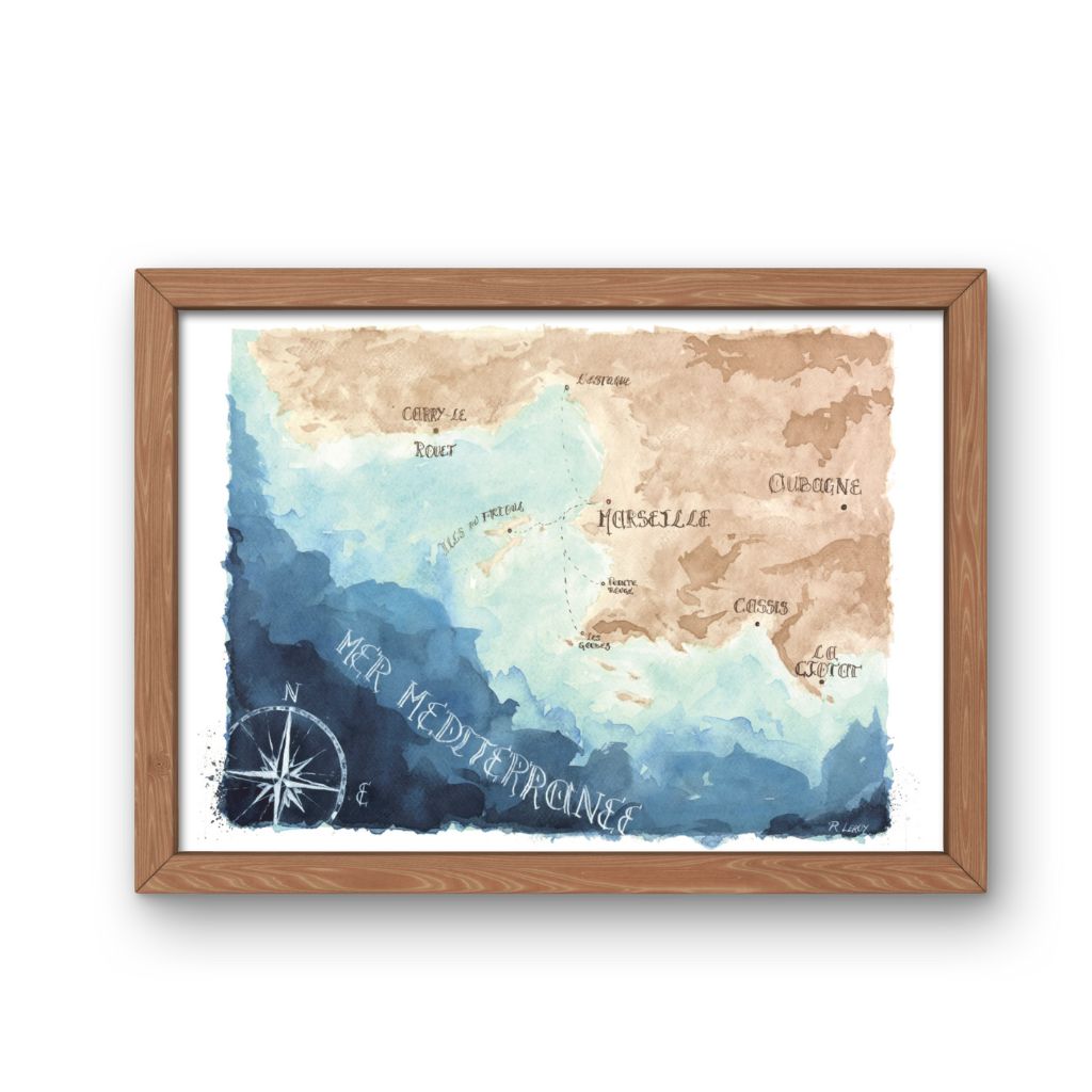 Affiche - Carte de Marseille et alentours - Rémi Leroy