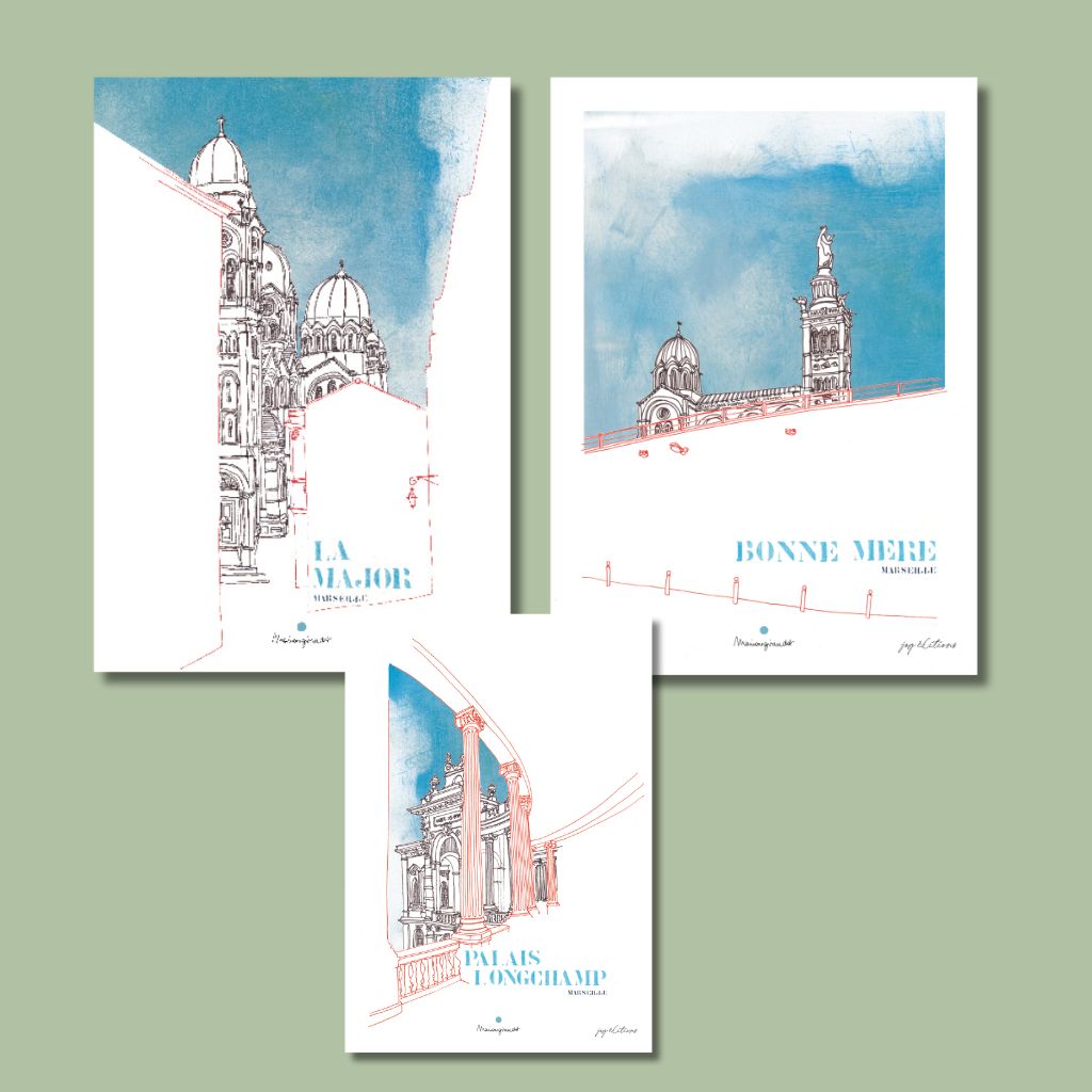 Affiche - Triptyque Monuments Marseille - 30x40cm - Marion Giraudot