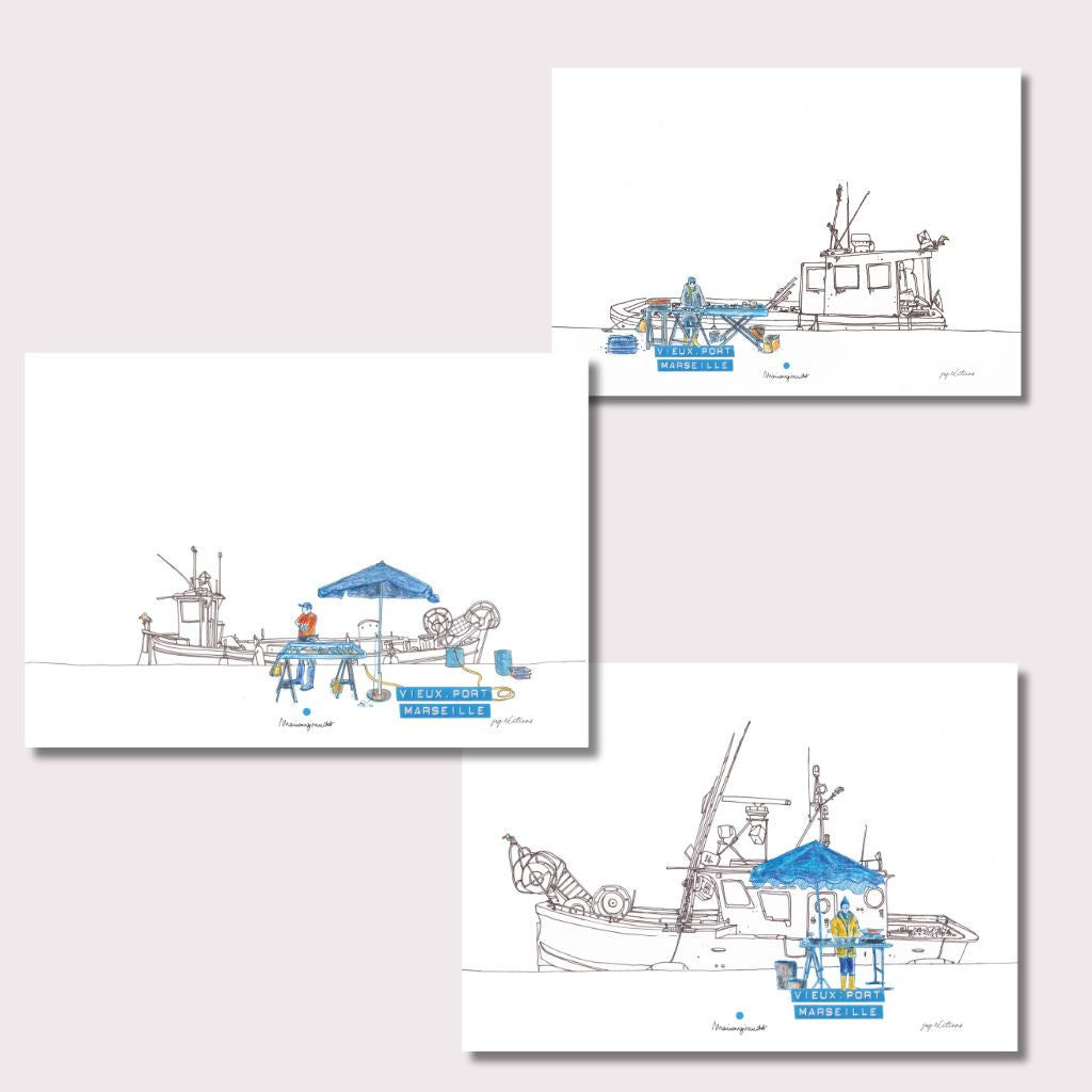 Affiche - Triptyque Marché aux Poissons - 21x30cm - Marion Giraudot