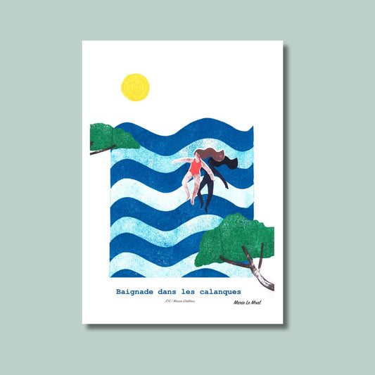 Carte postale - Baignade dans les calanques - Marie Le Moal